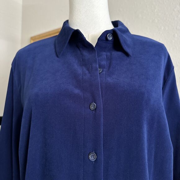 Formal Velour Shirt Formal Blue Top Blouse Vintage Talbots Women’s Size L - Picture 4 of 13